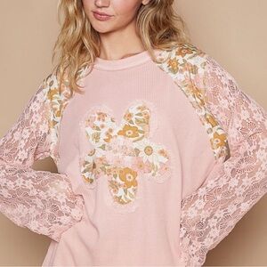 NWOT POL Pink Floral Lace Sweatshirt